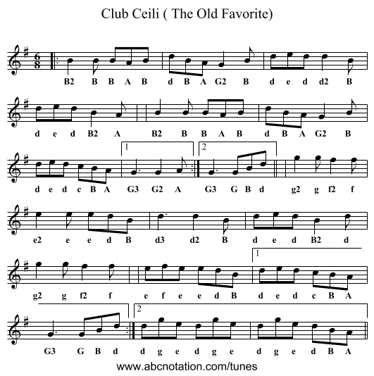 Club Ceili ( The Old Favorite) - staff notation
