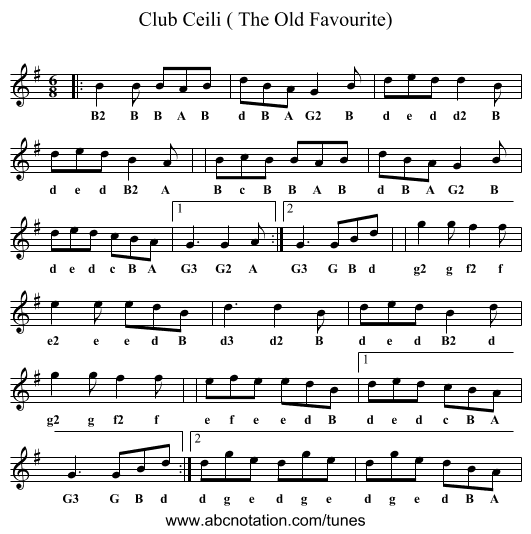 Club Ceili ( The Old Favourite) - staff notation