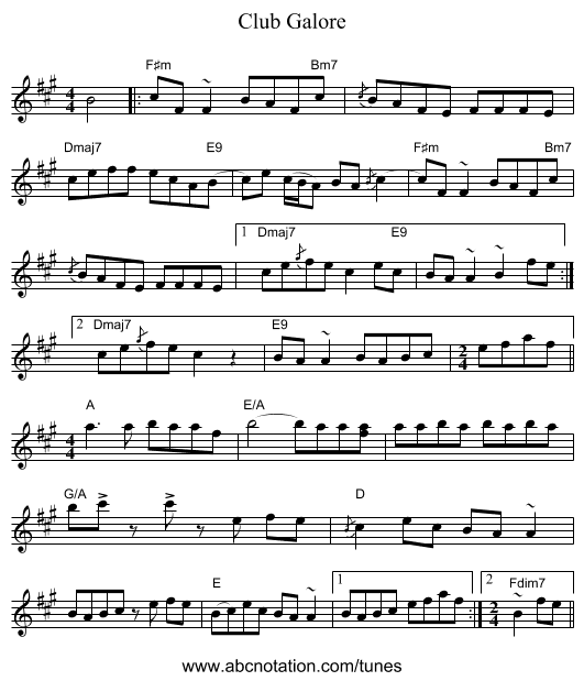 Club Galore - staff notation