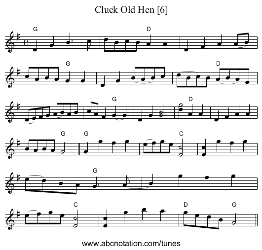 Cluck Old Hen [6] - staff notation
