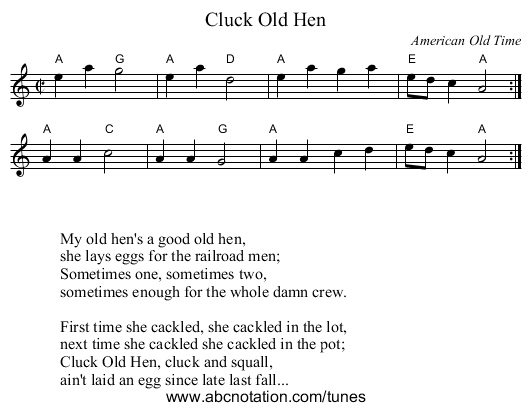 Cluck Old Hen - staff notation