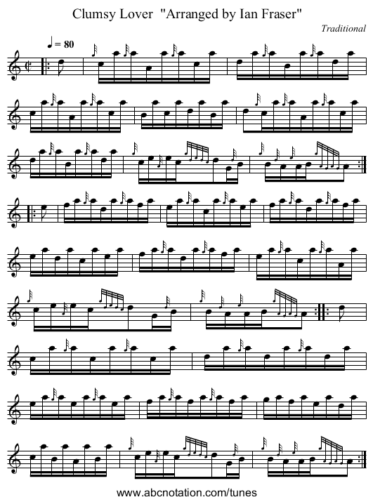 Clumsy Lover  Arranged by Ian Fraser - staff notation