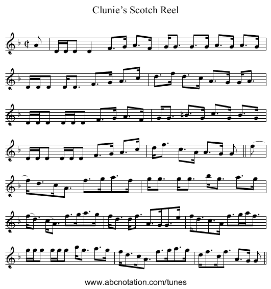 Clunie’s Scotch Reel - staff notation