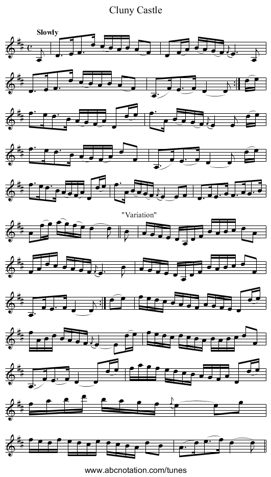 Cluny Castle - staff notation