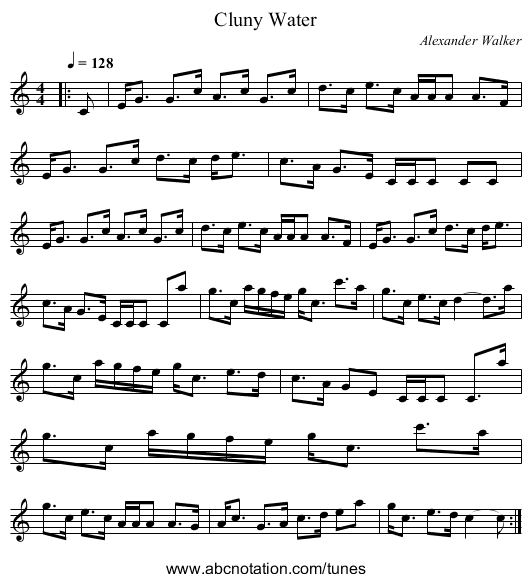 Cluny Water - staff notation