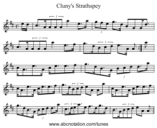 Cluny's Strathspey - staff notation