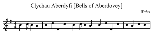 Clychau Aberdyfi [Bells of Aberdovey] - staff notation