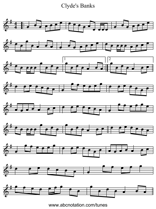 Clyde's Banks - staff notation
