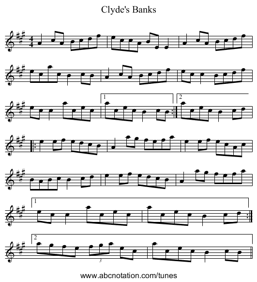 Clyde's Banks - staff notation