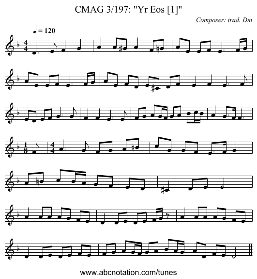CMAG 3/197: Yr Eos [1] - staff notation