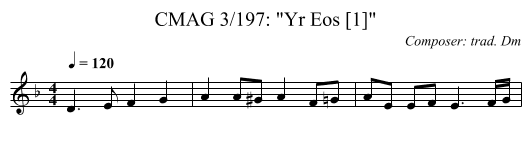 CMAG 3/197: Yr Eos [1] - staff notation