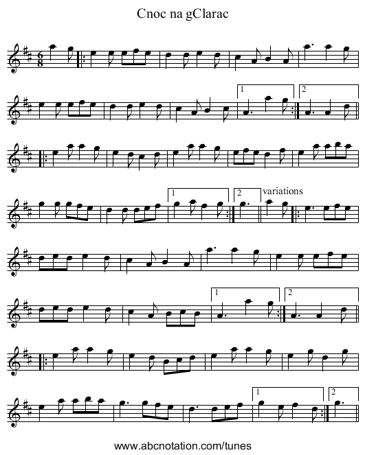 Cnoc na gClarac - staff notation