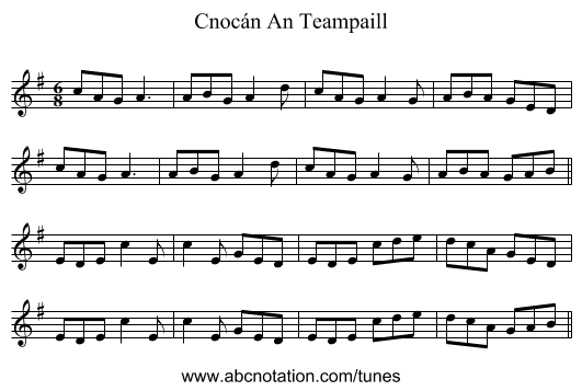 Cnocán An Teampaill - staff notation