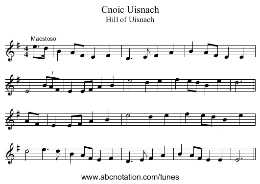 Cnoic Uisnach - staff notation