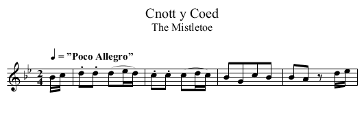 Cnott y Coed - staff notation