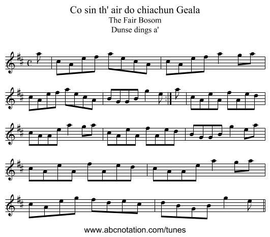 Co sin th' air do chiachun Geala - staff notation