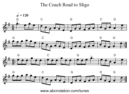 Coach Road to Sligo, The - staff notation