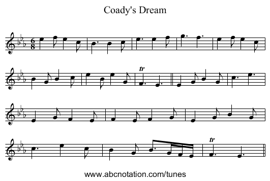 Coady's Dream - staff notation