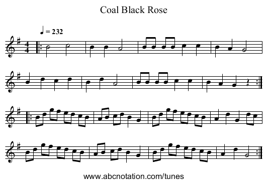Coal Black Rose - staff notation