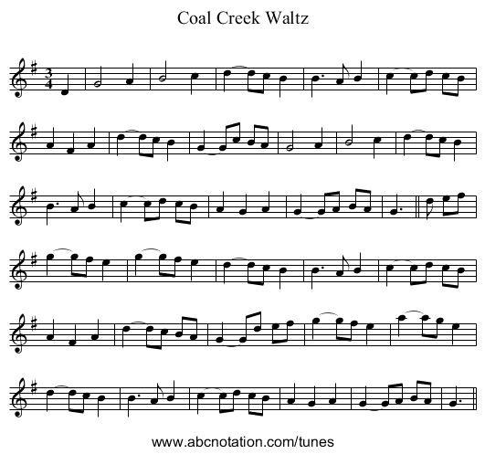 Coal Creek Waltz - staff notation