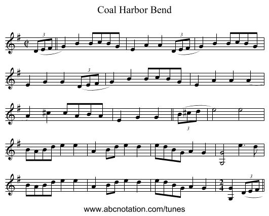 Coal Harbor Bend - staff notation