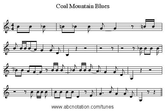 Coal Mountain Blues - staff notation