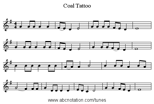 Coal Tattoo - staff notation