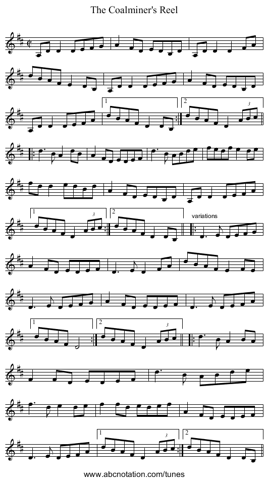 Coalminer's Reel, The - staff notation