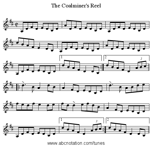 Coalminer's Reel, The - staff notation