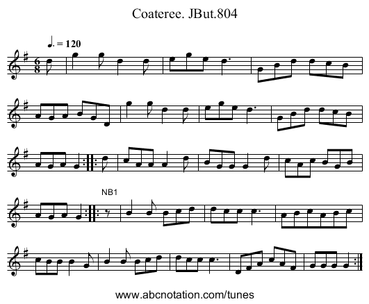 Coateree. JBut.804 - staff notation