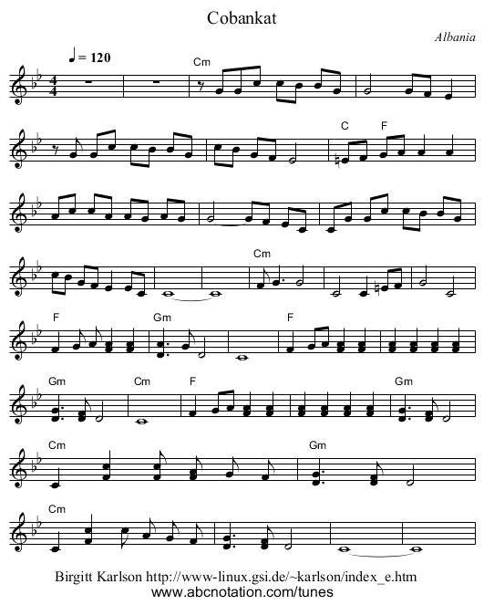 Cobankat - staff notation