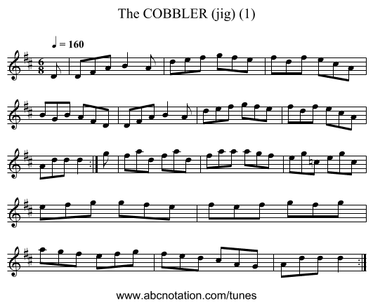 COBBLER (jig) (1), The - staff notation