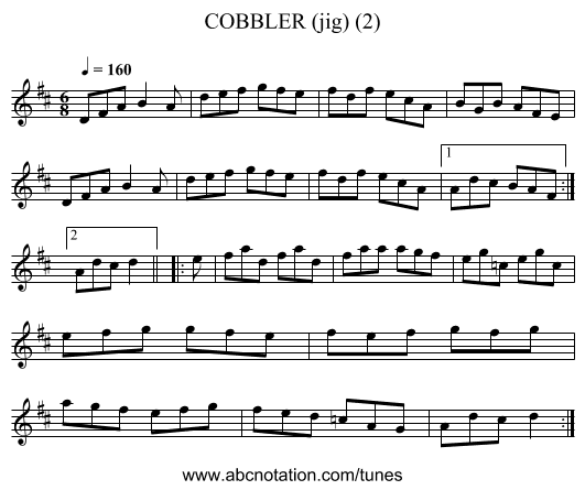 COBBLER (jig) (2) - staff notation