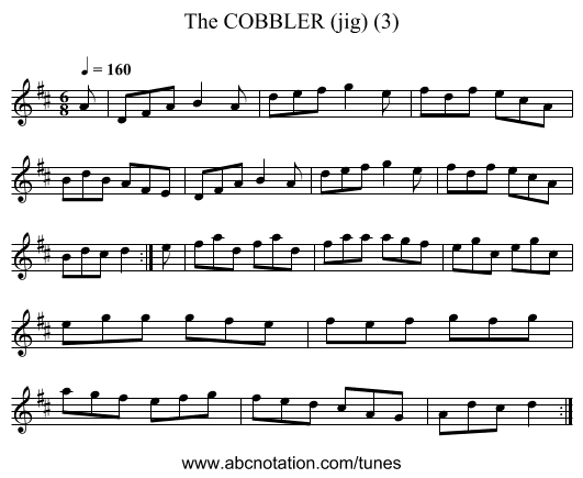 COBBLER (jig) (3), The - staff notation