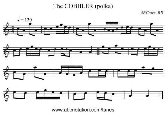 COBBLER (polka), The - staff notation