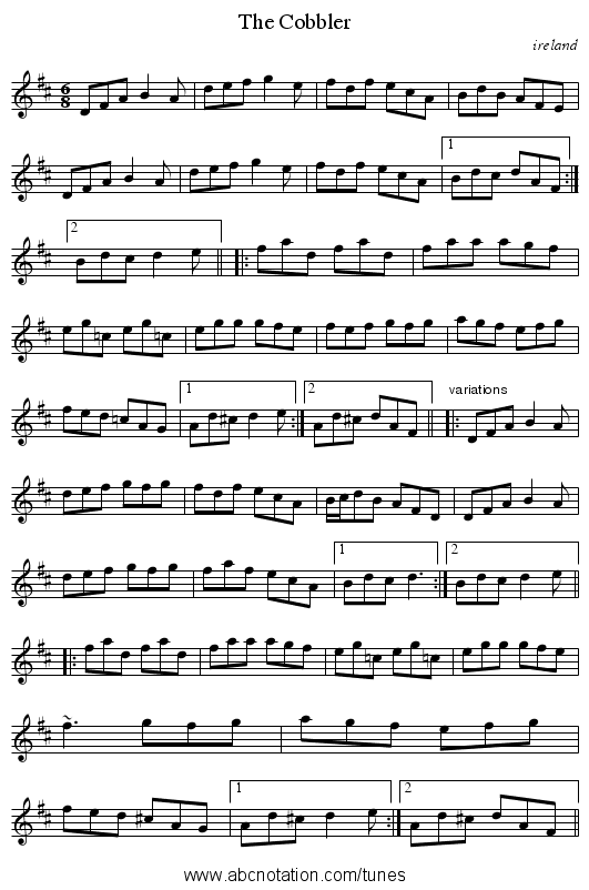 Cobbler, The - staff notation