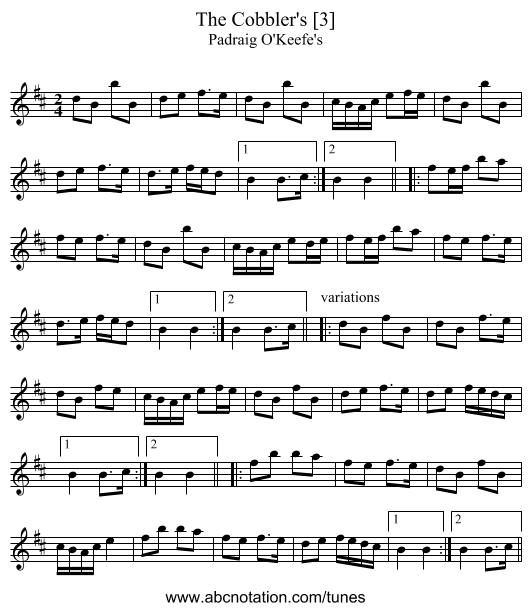 Cobbler's [3], The - staff notation