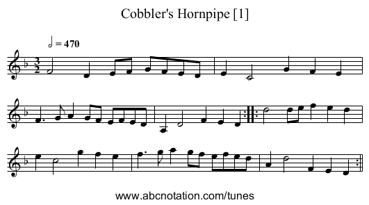 Cobbler's Hornpipe [1] - staff notation