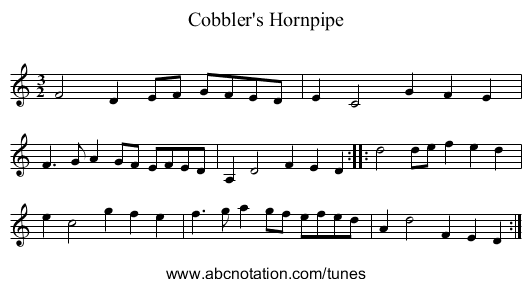 Cobbler's Hornpipe - staff notation