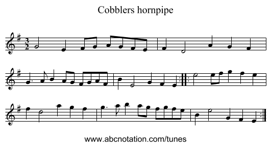 Cobblers hornpipe - staff notation