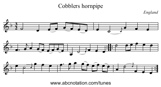 Cobblers hornpipe - staff notation