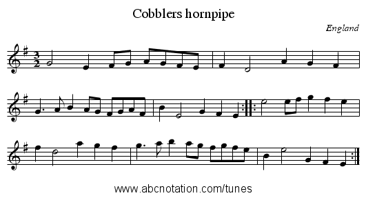 Cobblers hornpipe - staff notation