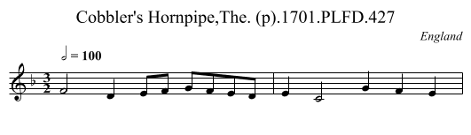 Cobbler's Hornpipe,The. (p).1701.PLFD.427 - staff notation