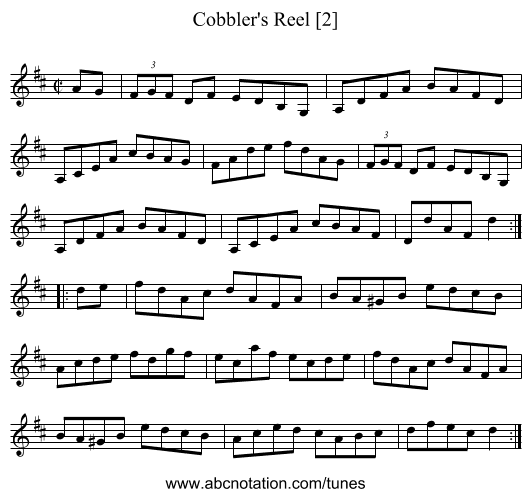 Cobbler's Reel [2] - staff notation