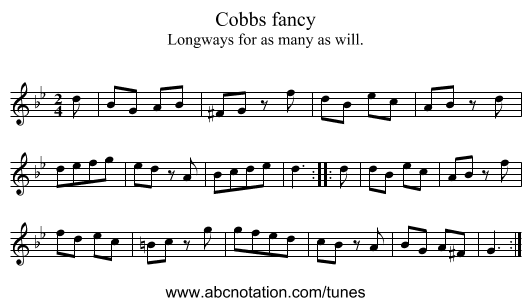 Cobbs fancy - staff notation