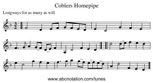 Coblers Hornepipe - staff notation