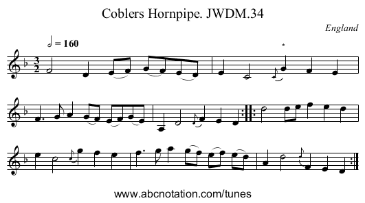 Coblers Hornpipe. JWDM.34 - staff notation