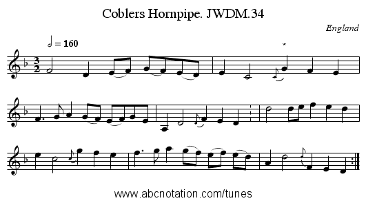 Coblers Hornpipe. JWDM.34 - staff notation