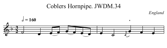 Coblers Hornpipe. JWDM.34 - staff notation