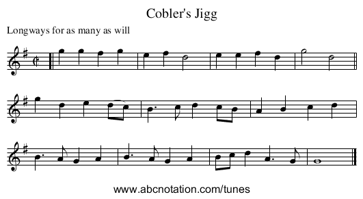 Cobler's Jigg - staff notation